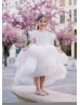 White Pearl Ruffles Tulle Luxury Flower Girl Dress